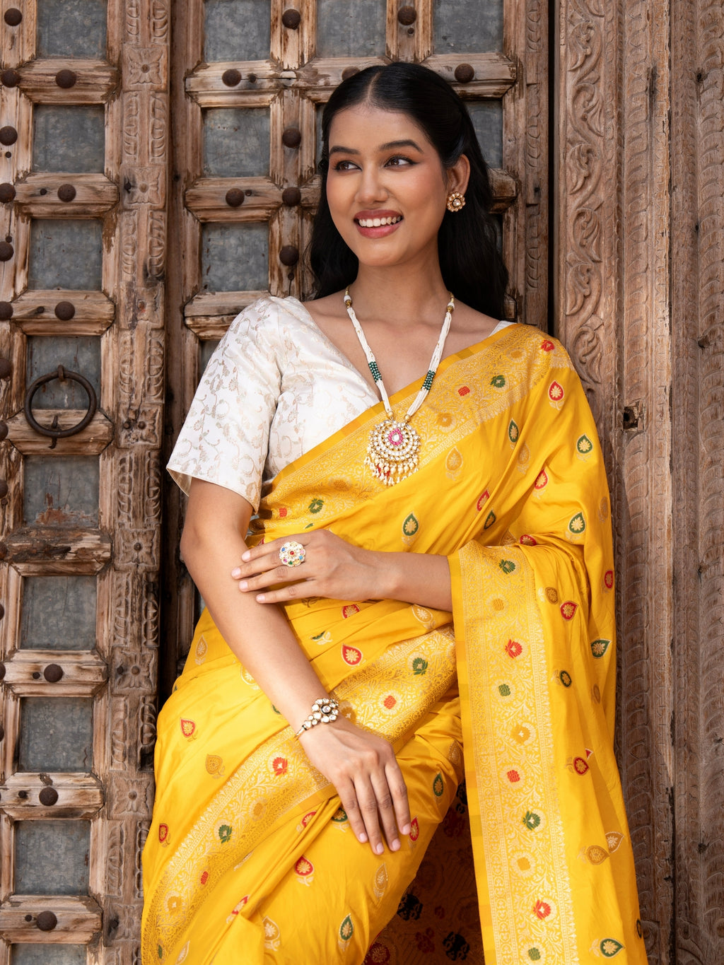 Mustard Yellow Pure Katan Silk Banarasi Handloom Saree