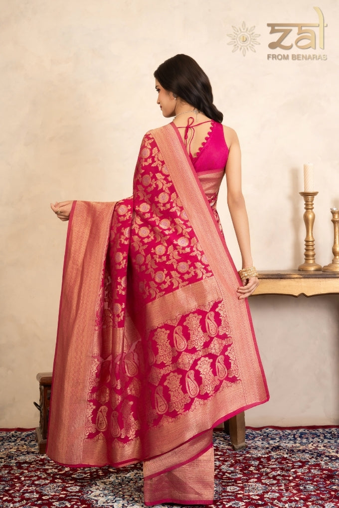 Rani Pink Pure Katan Banarasi Handloom Saree
