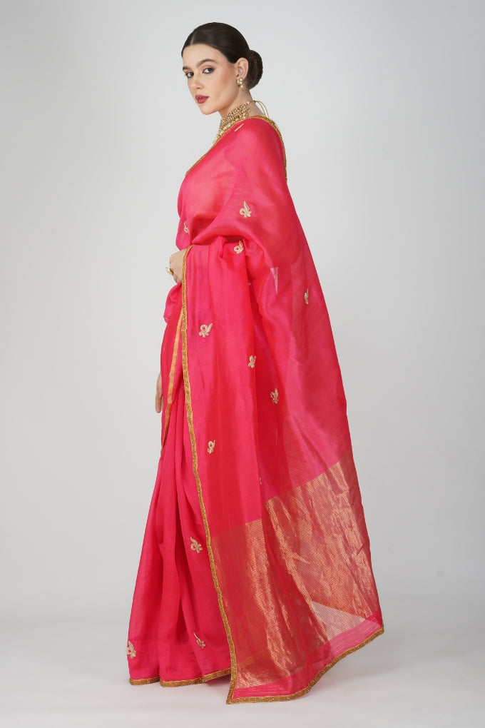 Red Pure Chanderi Silk Saree (plain)