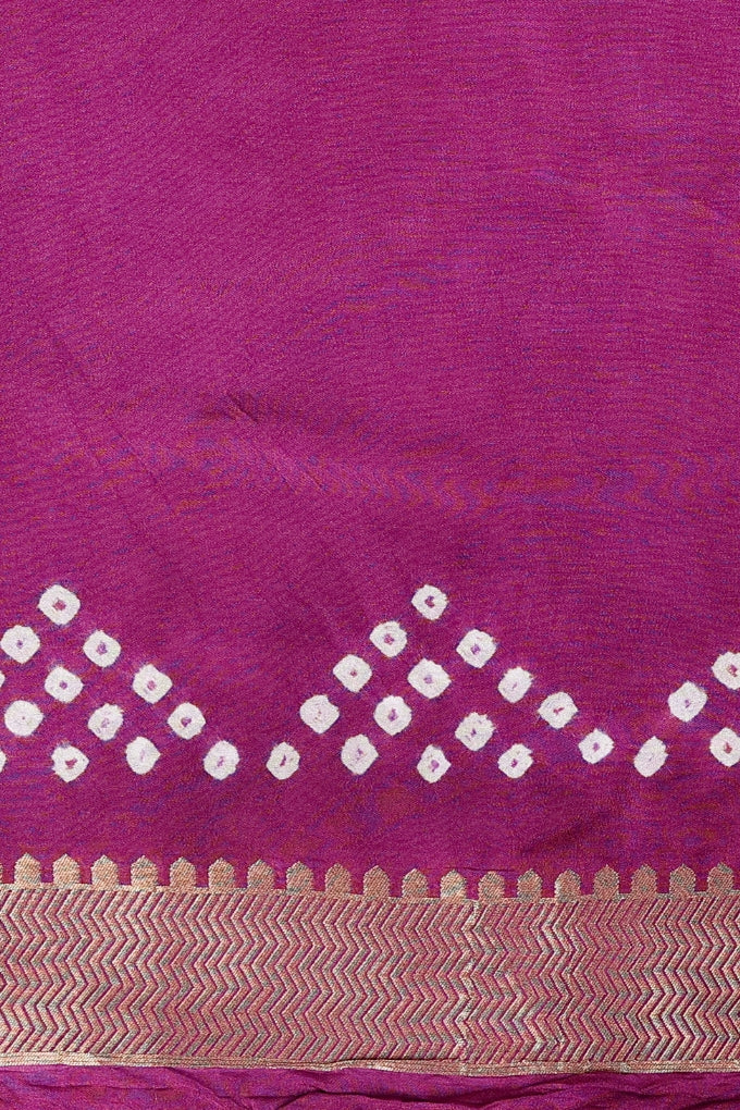 Mauve Pure Silk Bandhej handloom Saree