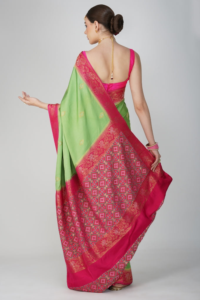 Parrot Green Pure Katan Silk banarasi handloom Saree