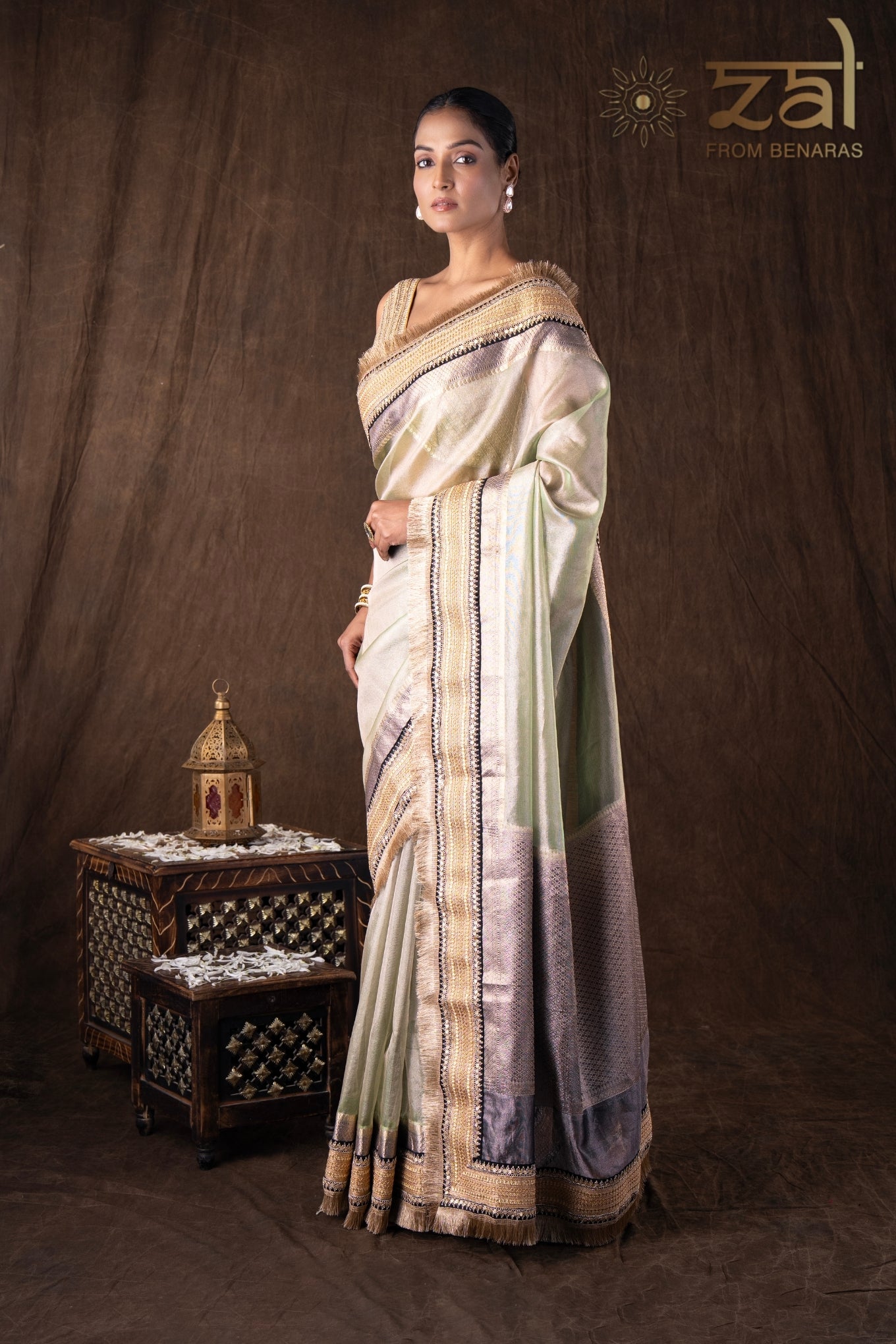 Pastel Green Pure Tissue Silk Banarasi Handwork Saree