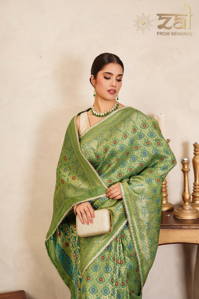 Pista Green Pure Silk Brocade Banarasi Meenakari Handloom Saree