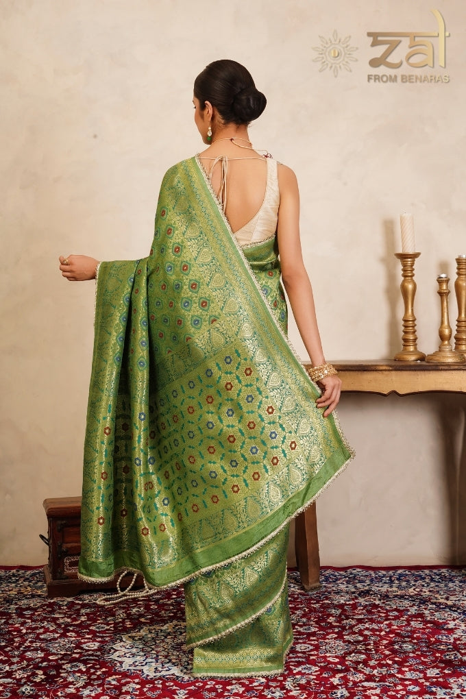 Pista Green Pure Silk Brocade Banarasi Meenakari Handloom Saree