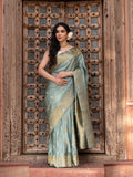 Seafoam Green Pure Katan Silk Banarasi Handloom Saree