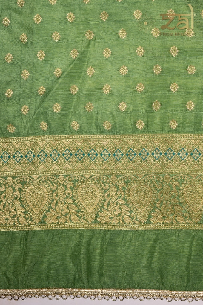 Pista Green Pure Silk Brocade Banarasi Meenakari Handloom Saree