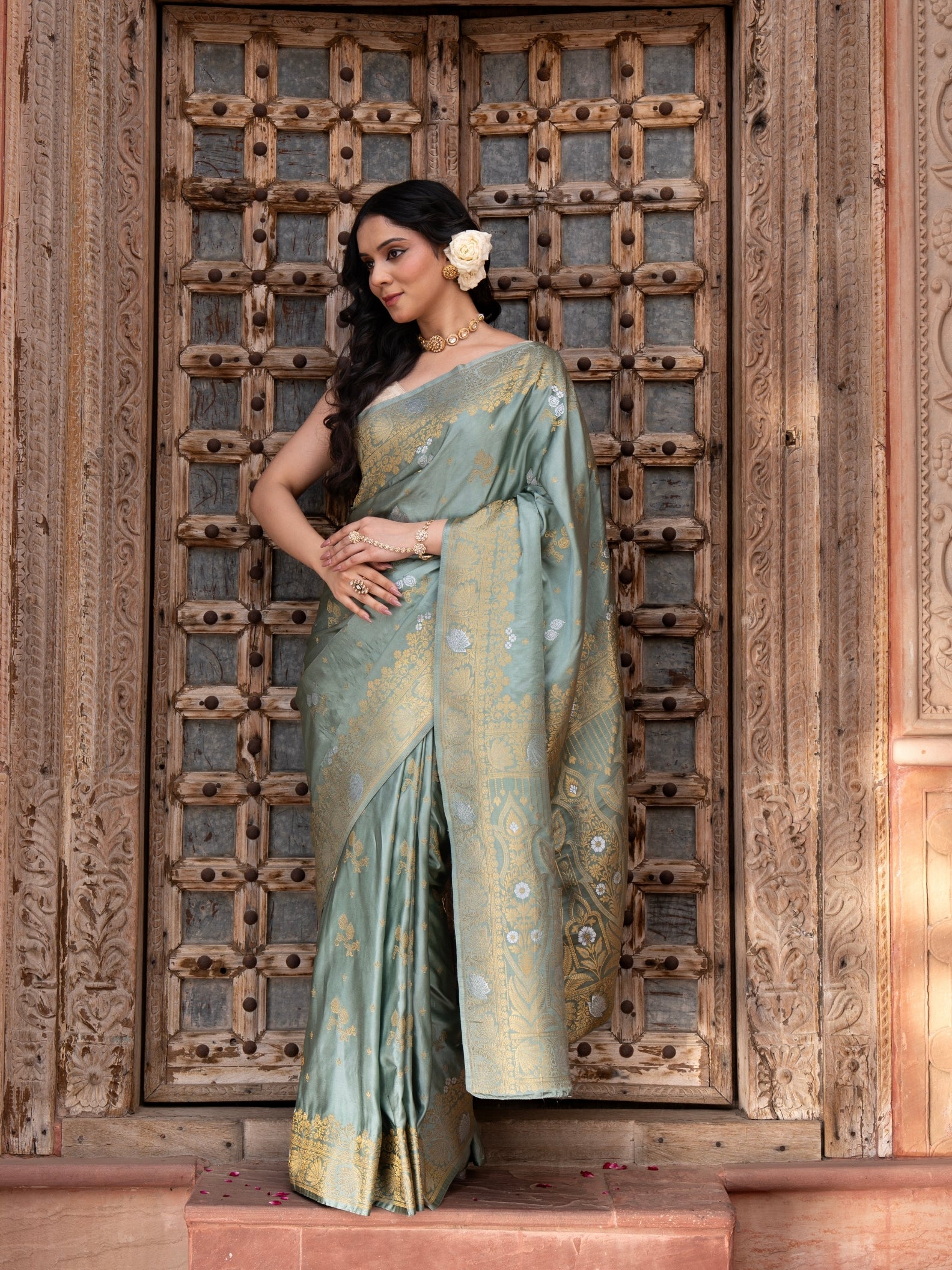 Seafoam Green Pure Katan Silk Banarasi Handloom Saree