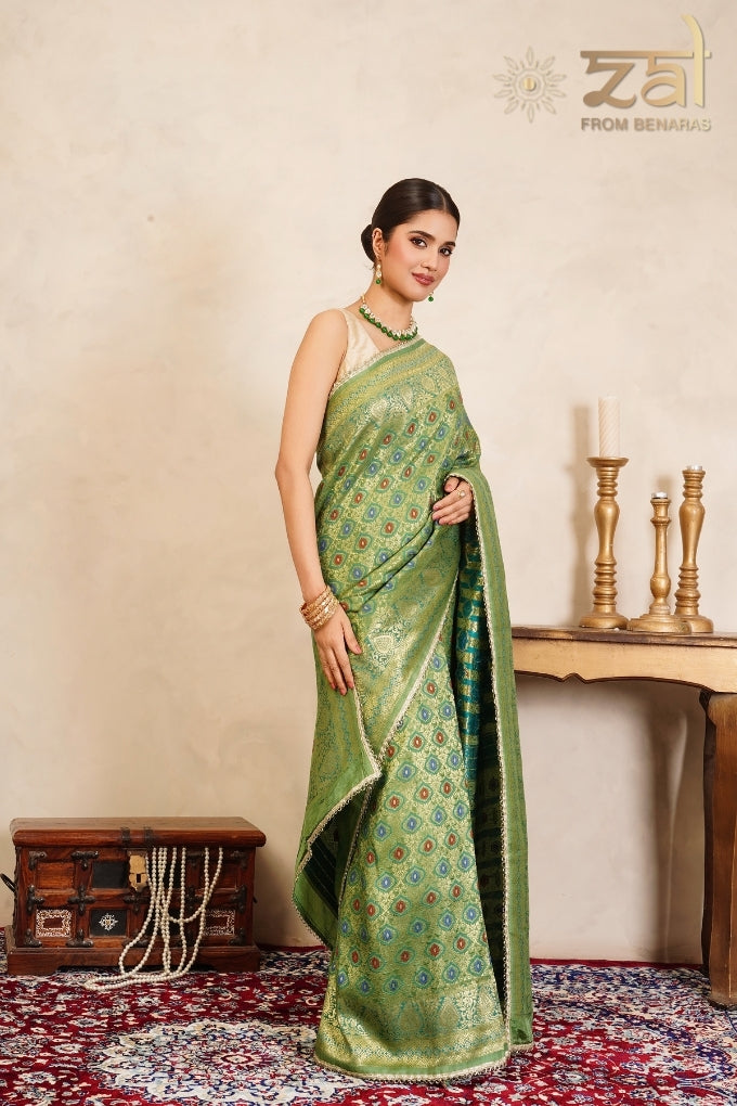 Pista Green Pure Silk Brocade Banarasi Meenakari Handloom Saree
