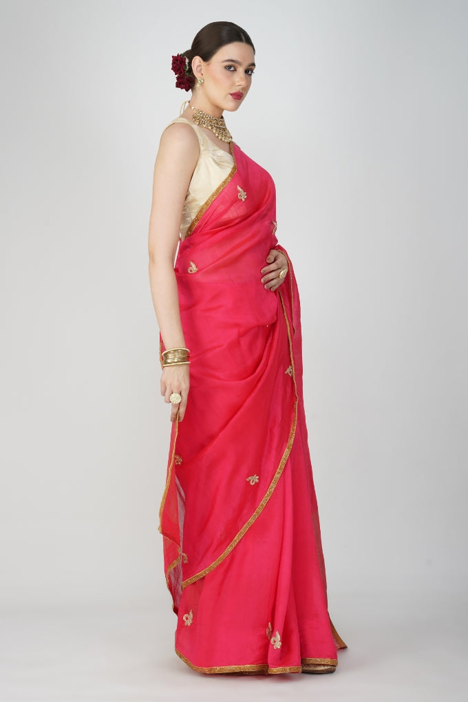 Red Pure Chanderi Silk Saree (plain)
