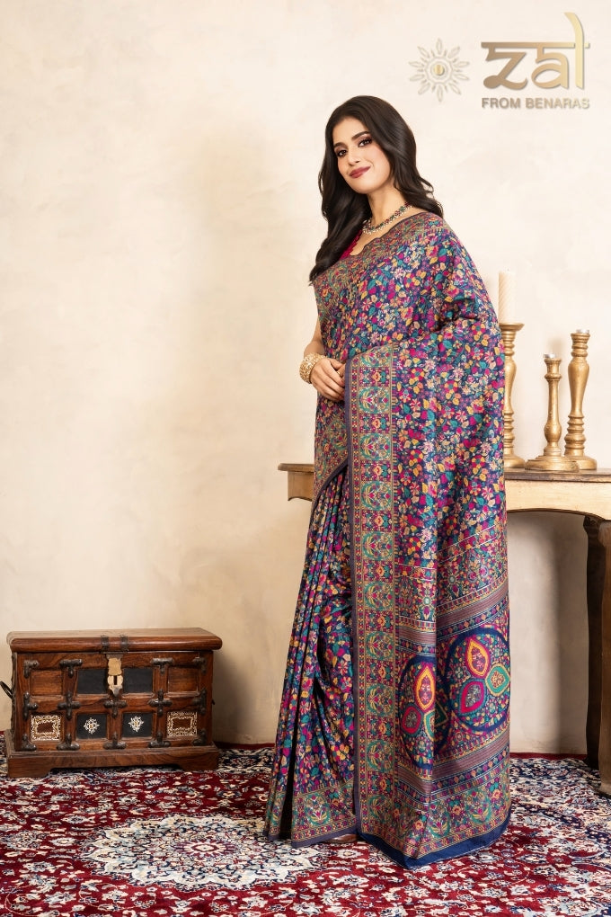 Blue Pure Silk Banarasi Meenakari Handloom Saree