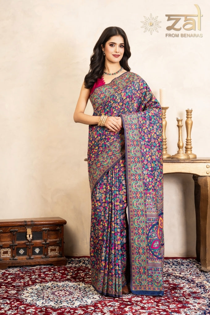 Blue Pure Silk Banarasi Meenakari Handloom Saree