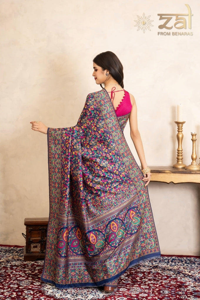 Blue Pure Silk Banarasi Meenakari Handloom Saree