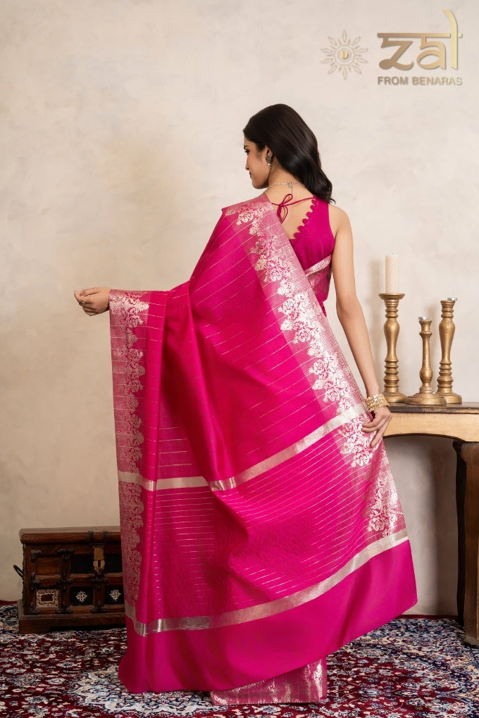 Rani Pink Pure Silk Banarasi Handloom Saree