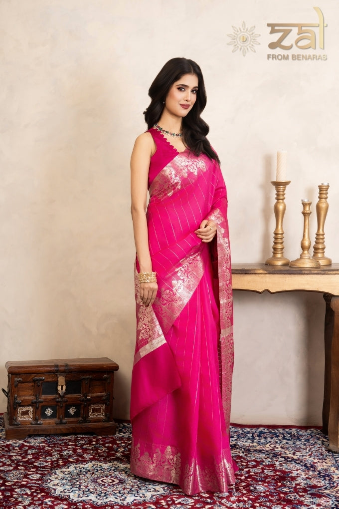 Rani Pink Pure Silk Banarasi Handloom Saree