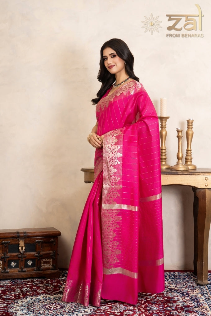Rani Pink Pure Silk Banarasi Handloom Saree