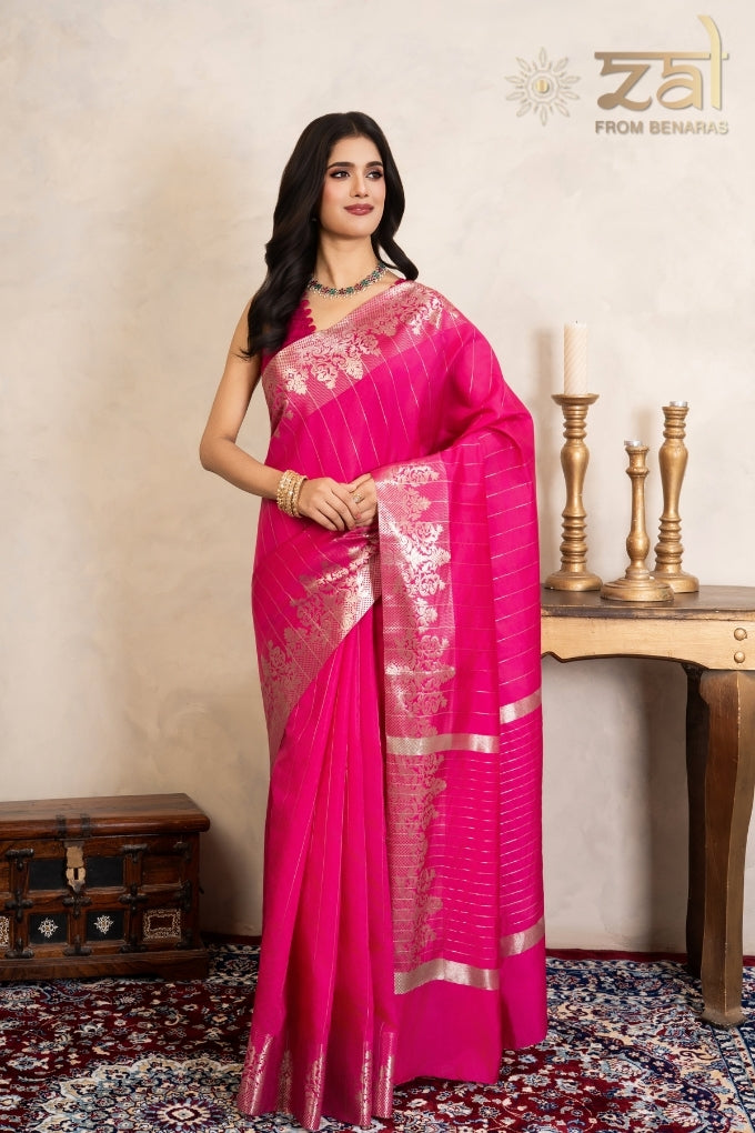 Rani Pink Pure Silk Banarasi Handloom Saree