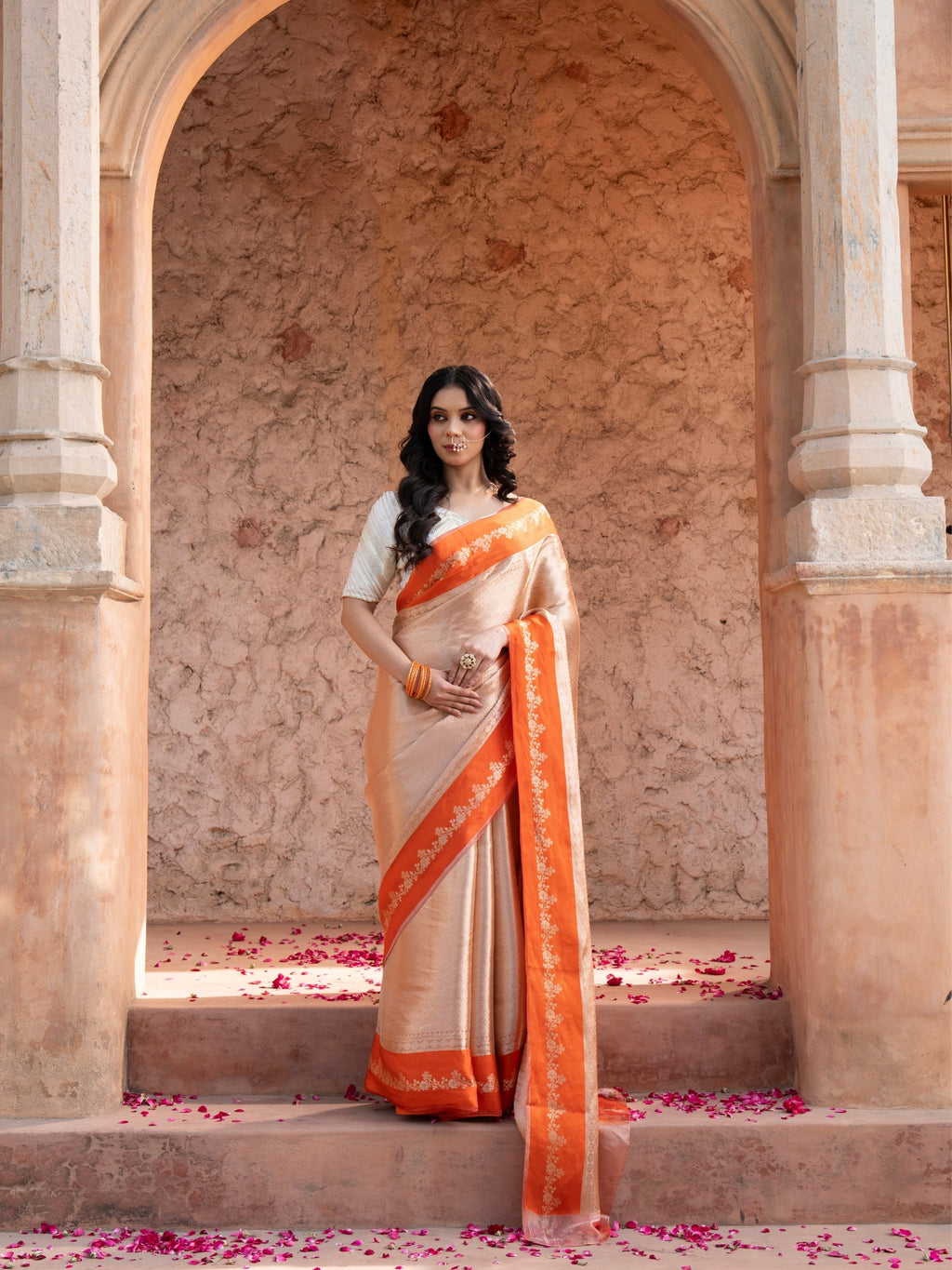 Orange Pure Tissue Silk Banarasi Brocade Handloom Saree