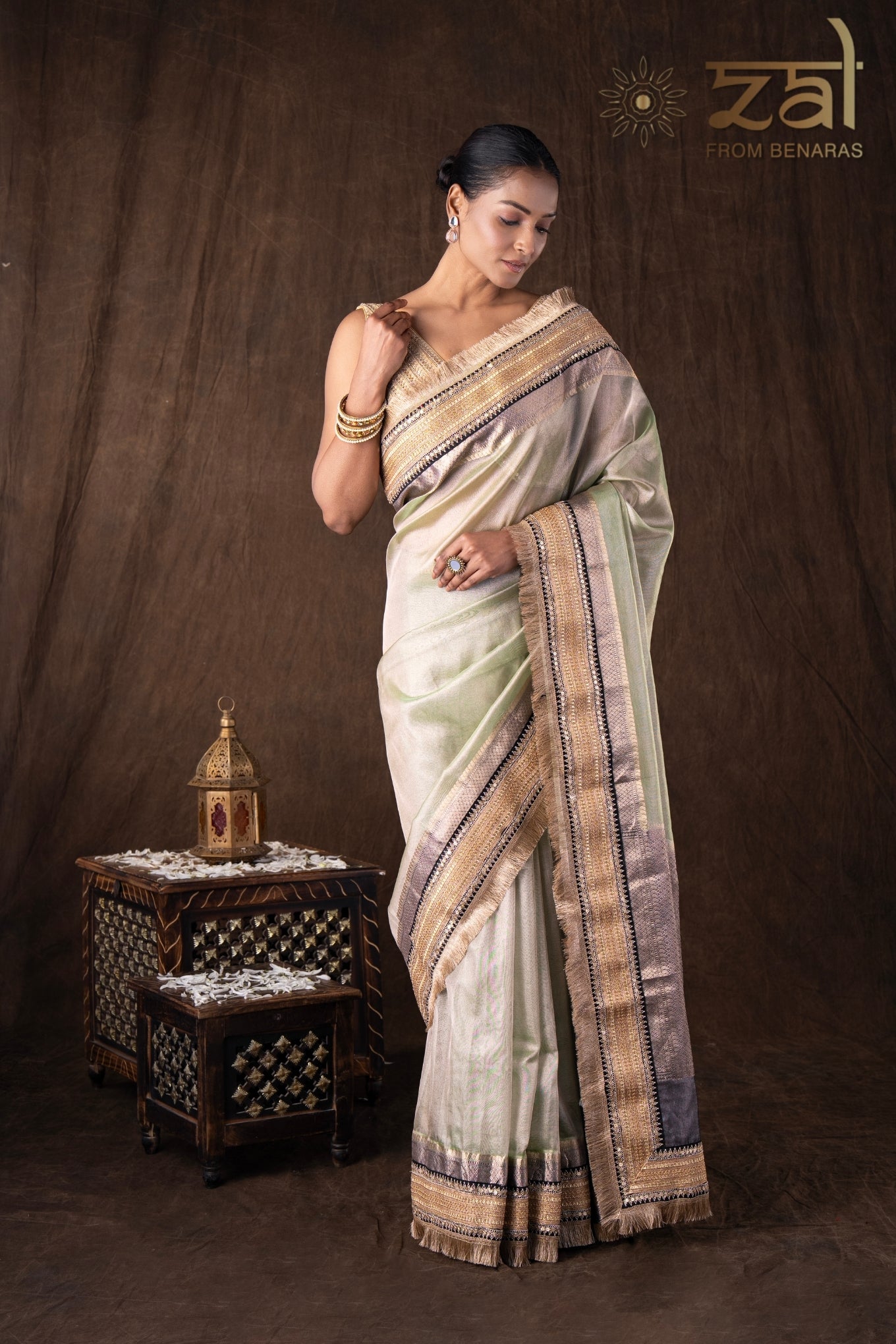 Pastel Green Pure Tissue Silk Banarasi Handwork Saree