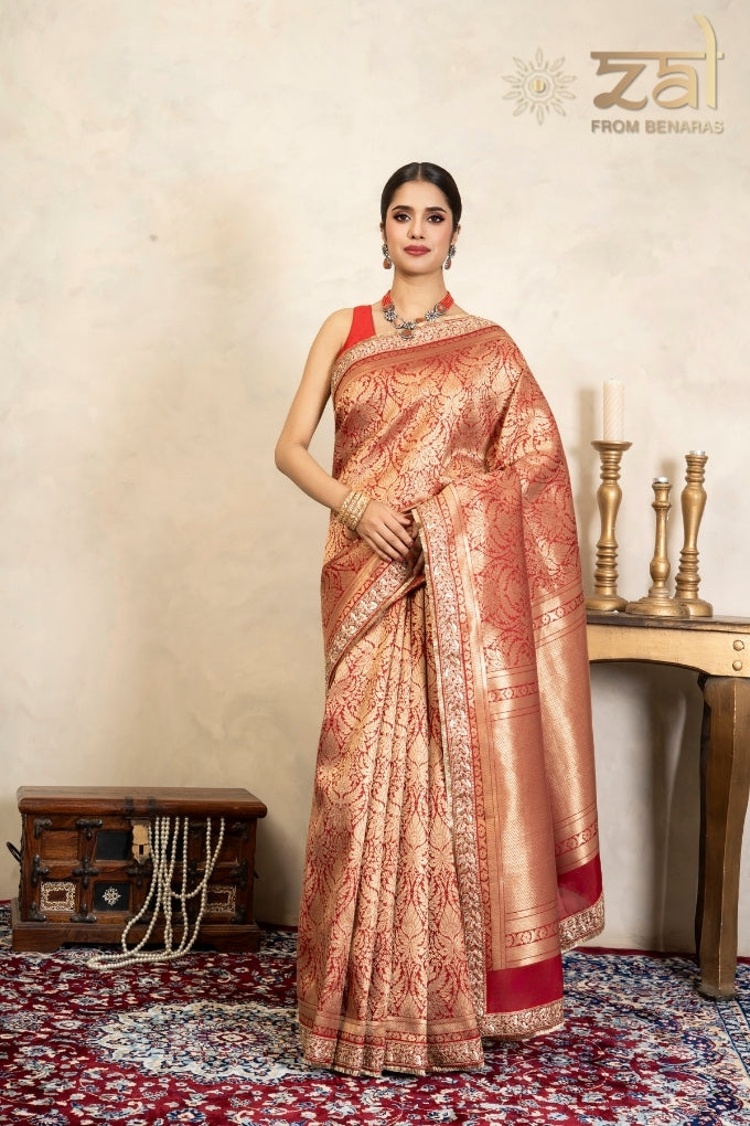 Red Pure Silk Brocade Banarasi Handloom Saree