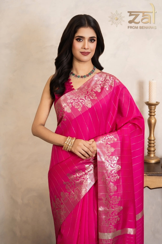 Rani Pink Pure Silk Banarasi Handloom Saree