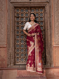Maroon Pure Chffon Banarasi Silk Handllom Saree