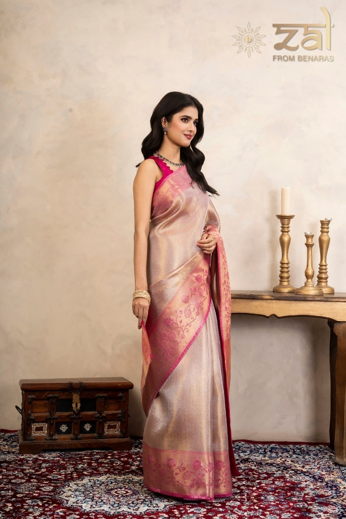 Pink Kanjeevaram Silk Banarasi Handloom Saree