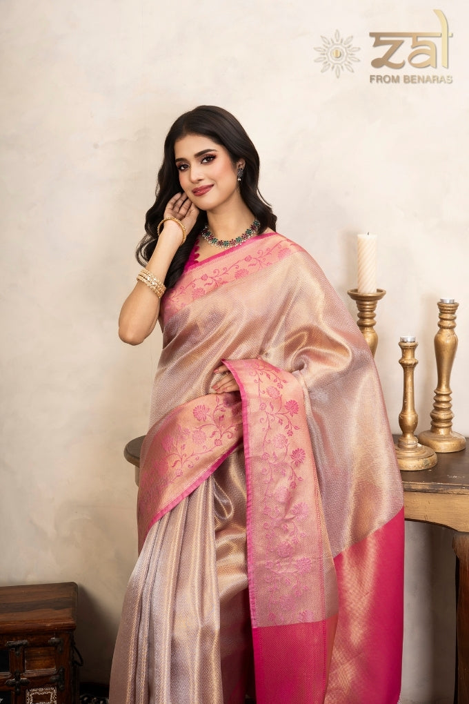 Pink Kanjeevaram Silk Banarasi Handloom Saree