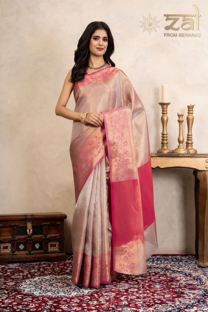 Pink Kanjeevaram Silk Banarasi Handloom Saree