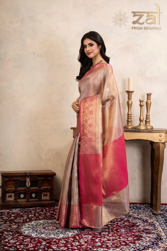 Pink Kanjeevaram Silk Banarasi Handloom Saree
