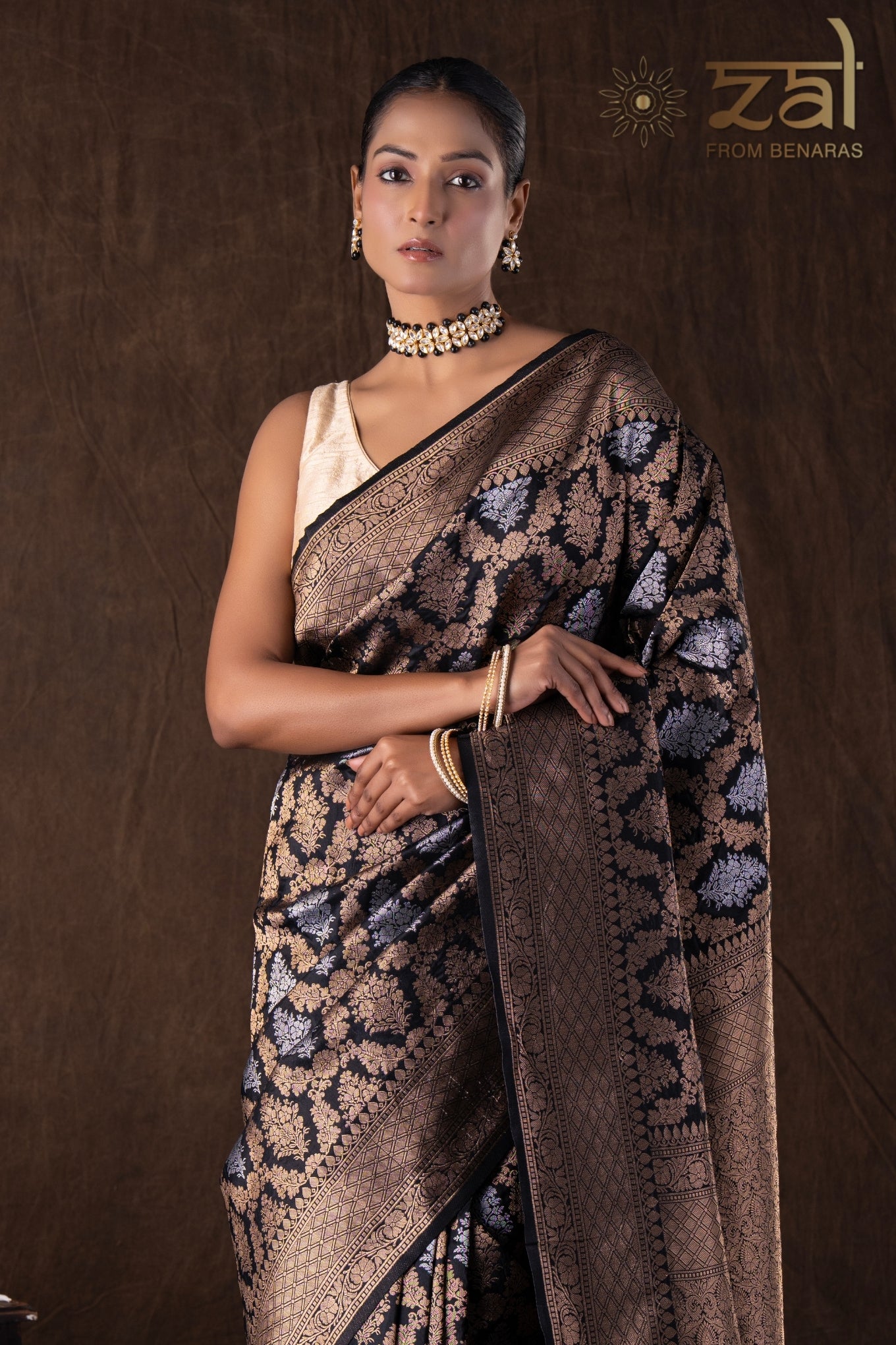 Black Pure Katan Silk Banarasi Handloom Saree