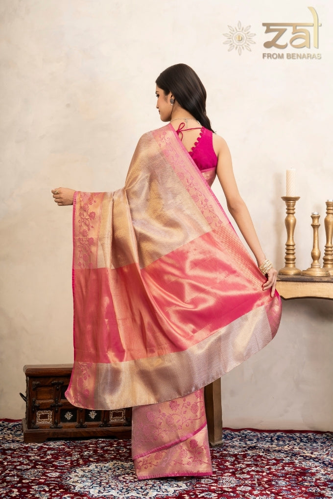 Pink Kanjeevaram Silk Banarasi Handloom Saree