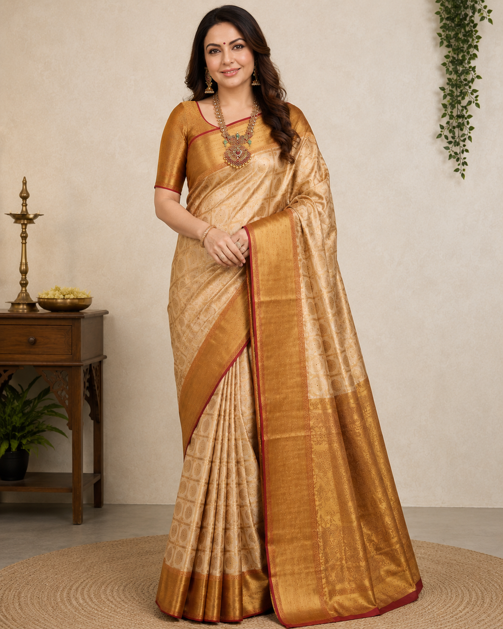 Antique Gold Pure Silk Tanchui Kanjeevaram Handloom Saree