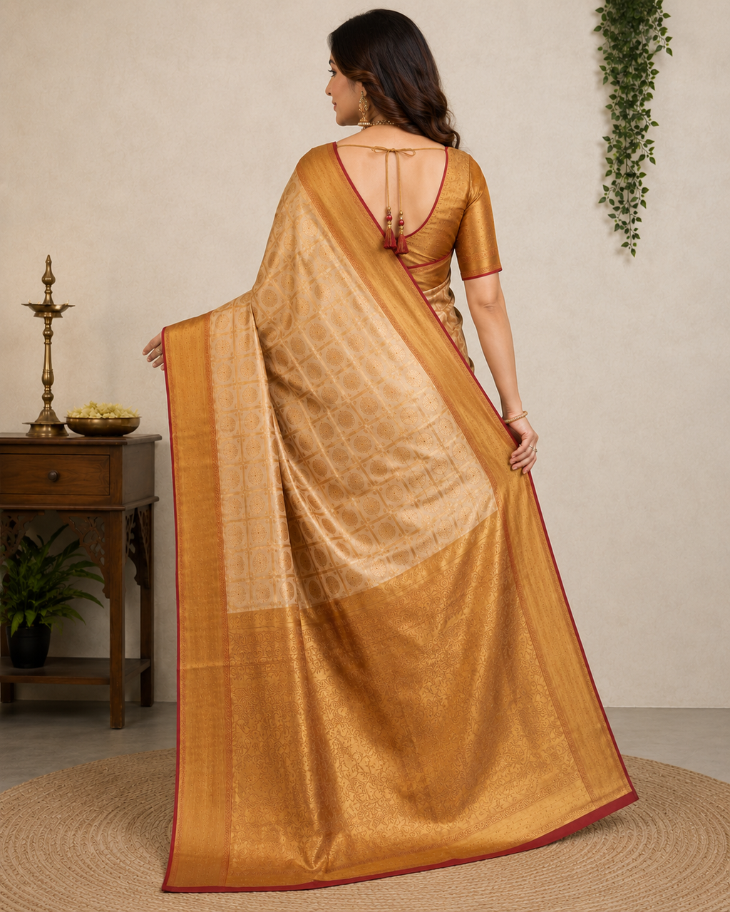 Antique Gold Pure Silk Tanchui Kanjeevaram Handloom Saree