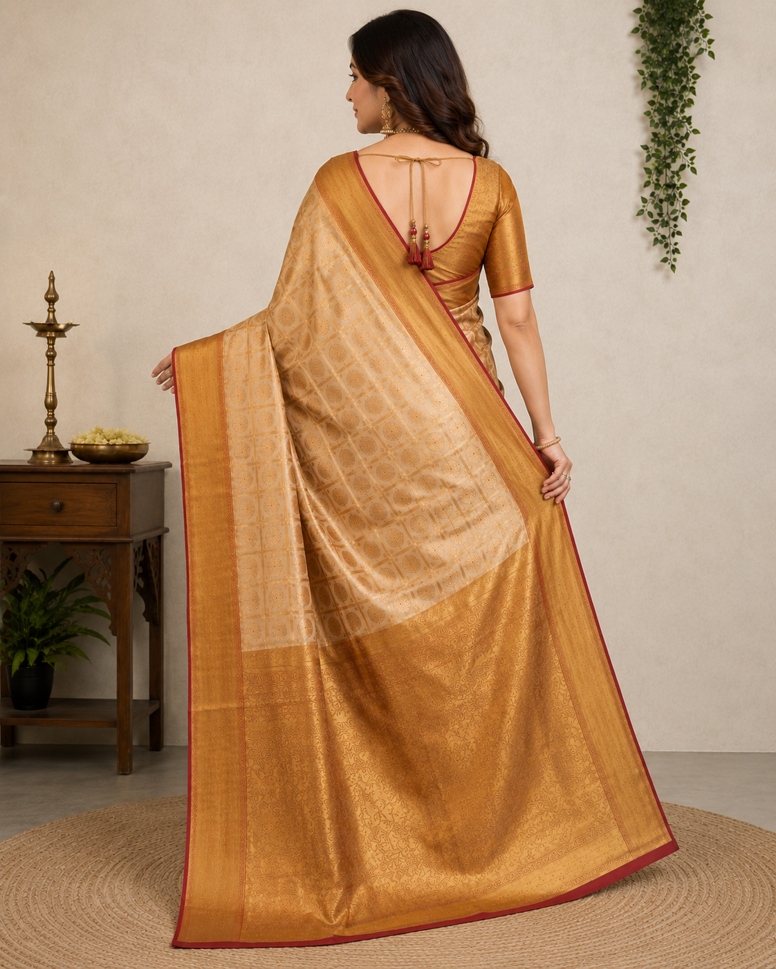 Antique Gold Pure Silk Tanchui Kanjeevaram Handloom Saree